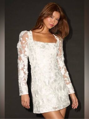 Lulus Masterfully Eloquent White 3D Floral Mini Dress